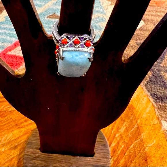 🌟I’m REAL & REAL pretty!🌟Genuine Silver, Turquoise, Coral & Amethyst Ring SZ 7 - Picture 14 of 15